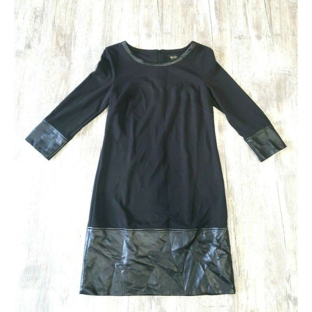 Laundry By Shelli Segal Black Shift Dress Faux Leather Trim Accents Sz 6